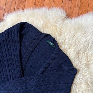 Ralph Lauren Cable Knit Open Front Navy Cardigan Sweater